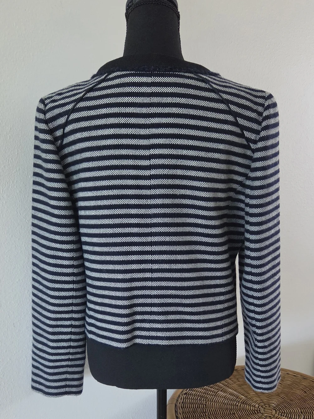 J. Crew Navy and Light Gray Striped Cropped Jacket